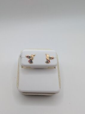 NWT 10K Gold Enamel Hummingbird Screw Back Stud Earrings